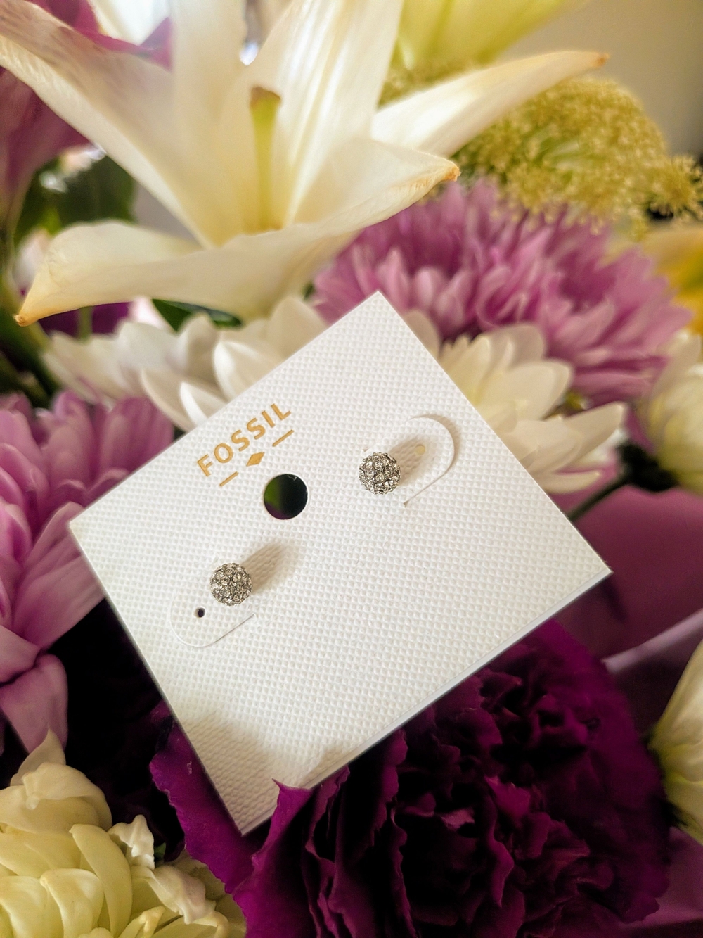NWT Fossil Pavé Stud Earrings - Silver Sparkle